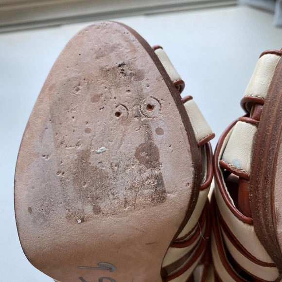 COLE HAAN Brown and White Leather Strappy Slingback Heels, Size 5.5B - Picture 7 of 11